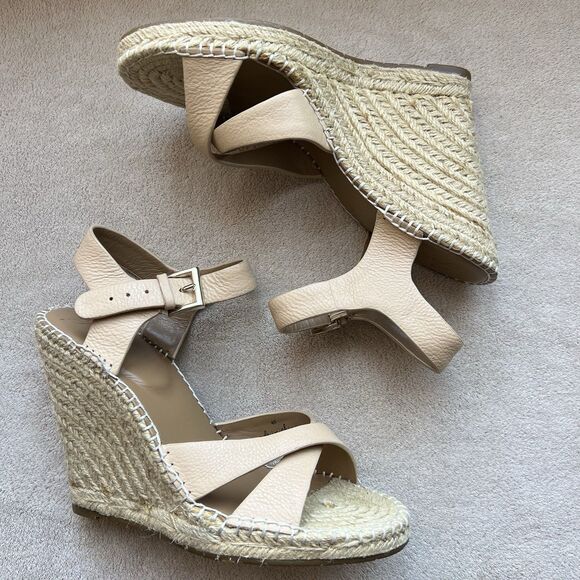 Joie Lena Tan Leather Wedge Sandal Women EU 40 US 9 - 9.5 Jute Espadrille Beach - Picture 3 of 16